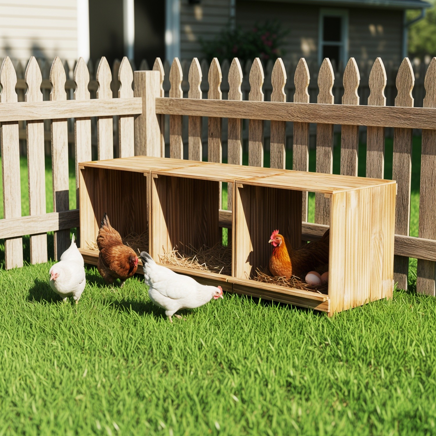 Wooden Chicken Nesting Box 3 Compartments Laying Eggs Nest Box for Ducks Poultry