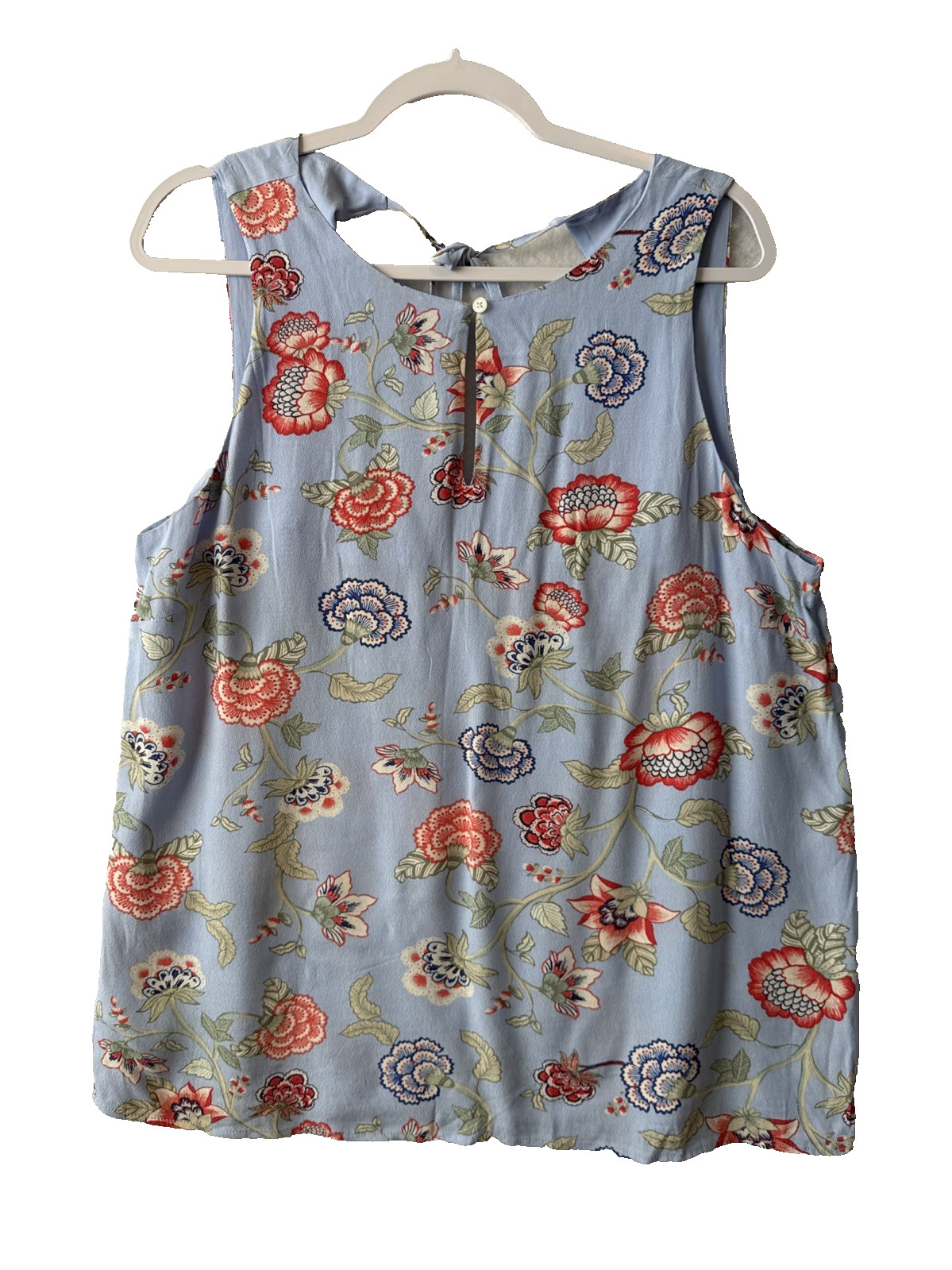 Loft Floral Keyhole Front Open Back Tie Sleeveless Blouse L Cottagecore Boho