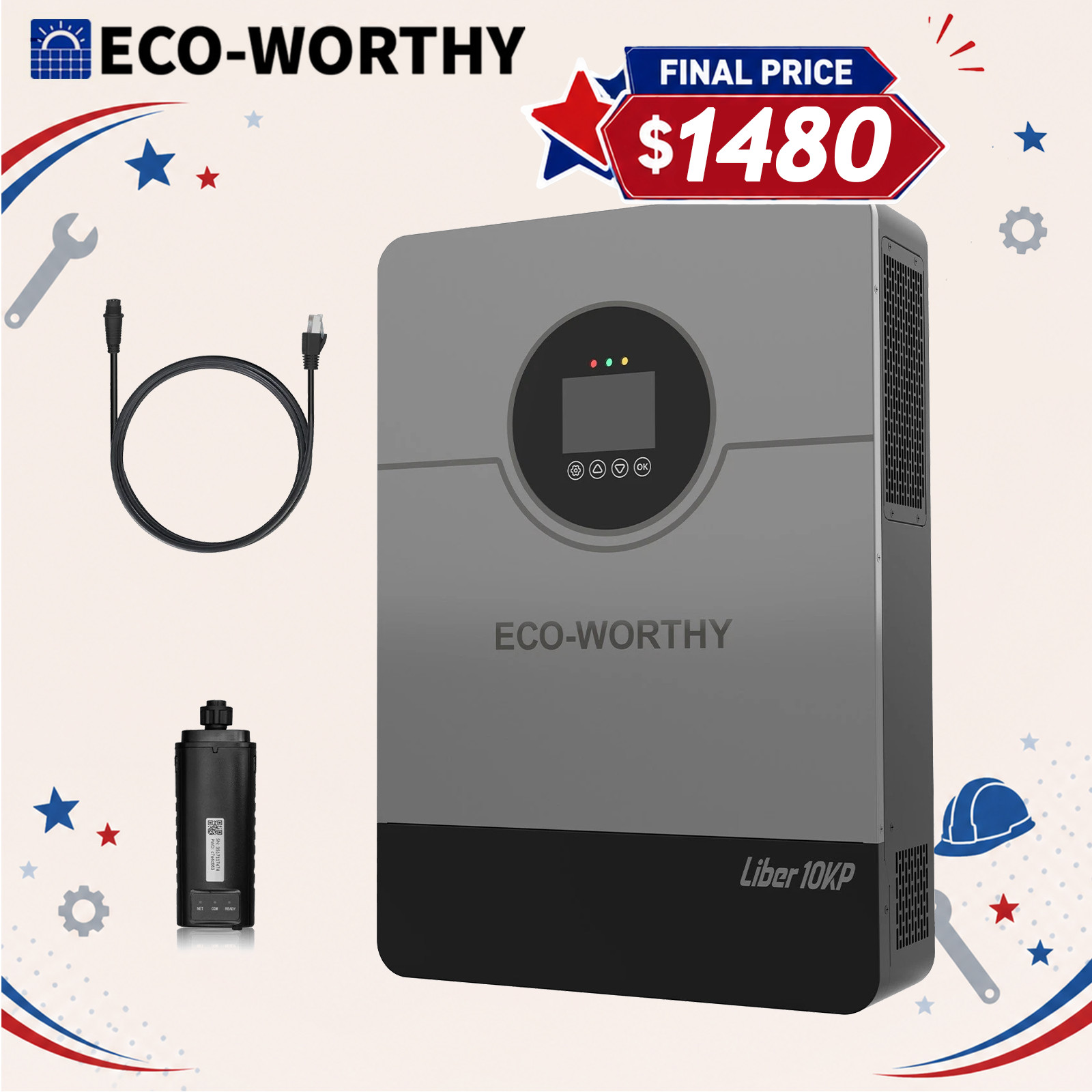 ECO-WORTHY 10KW 48V Solar Inverter 120V/220V Split Phase 200A Charger UL1741