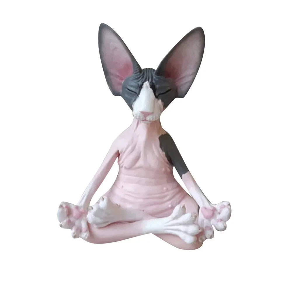 Whimsical Buddha Sphynx Cat Figurine Meditation Yoga Happy Cat Decor Art Sculptu