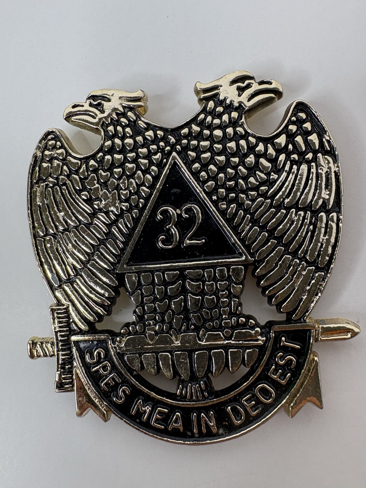 Vtg Masonic 32nd Degree Scottish Rite License Plate Bumper Radiator Badge Metal