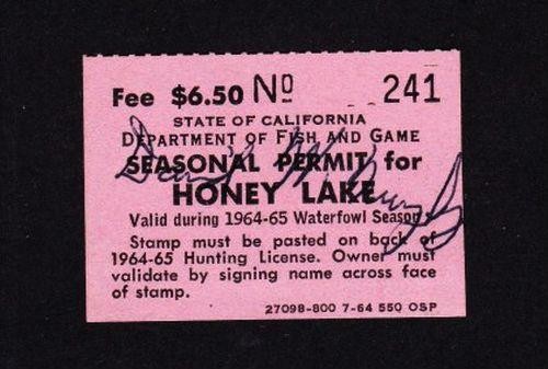 California 1964-65 $6.50 Honey Lake Duck Hunting Stamp RARE **SALE**