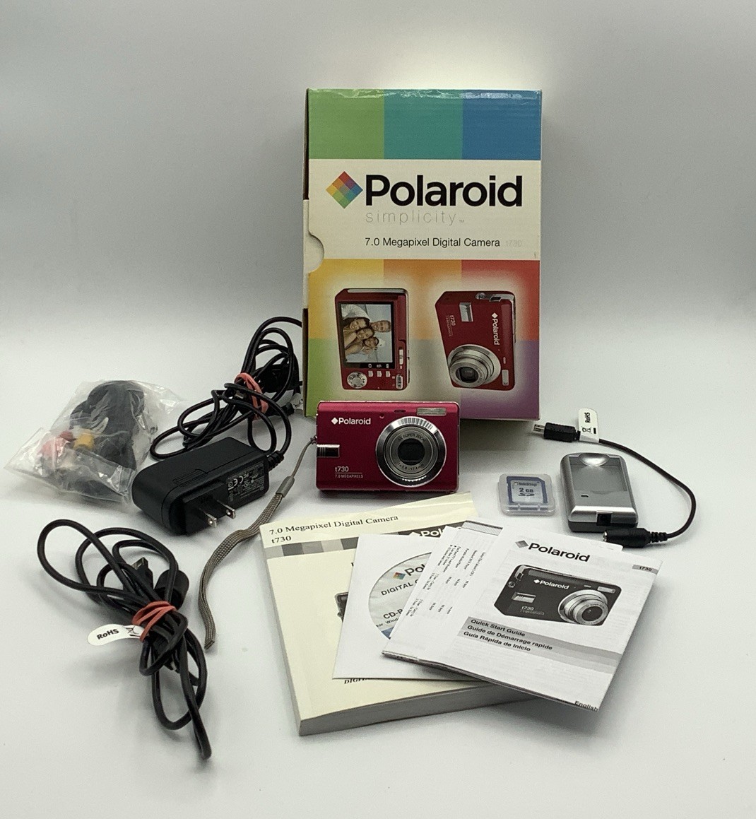 Polaroid t730 7.0 Megapixels Red Digital Camera 3X Zoom Battery Charger Mem Card