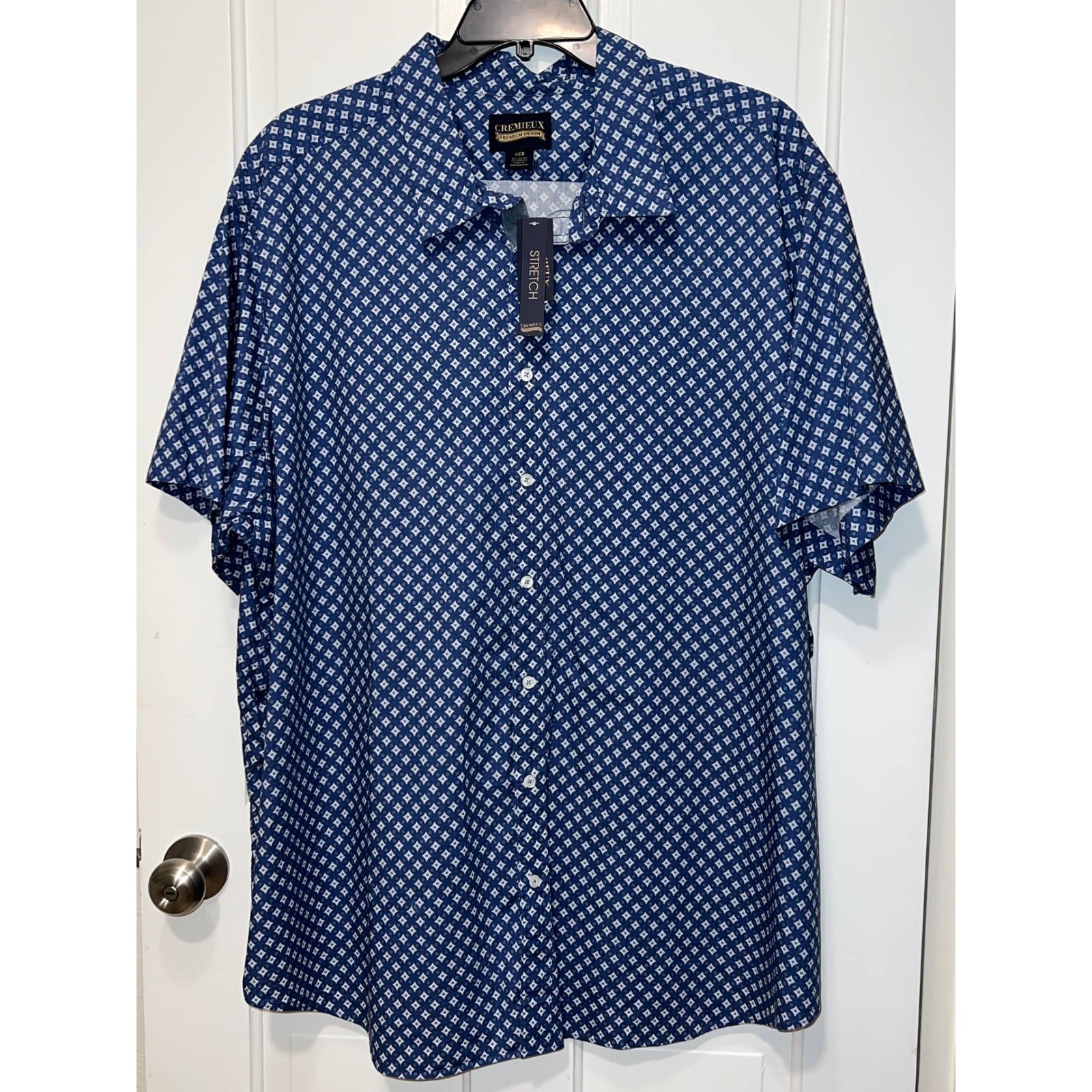NWT Cremieux Premium Denim Mens 4XB Blue Geometric Diamond Stretch Button Shirt