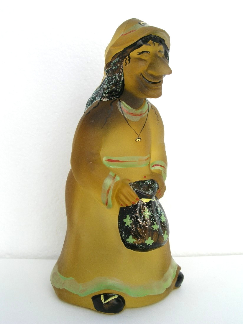 Fenton Glass Autumn Gold Halloween Witch Sparkles, Bats, Bag artist M. Cade