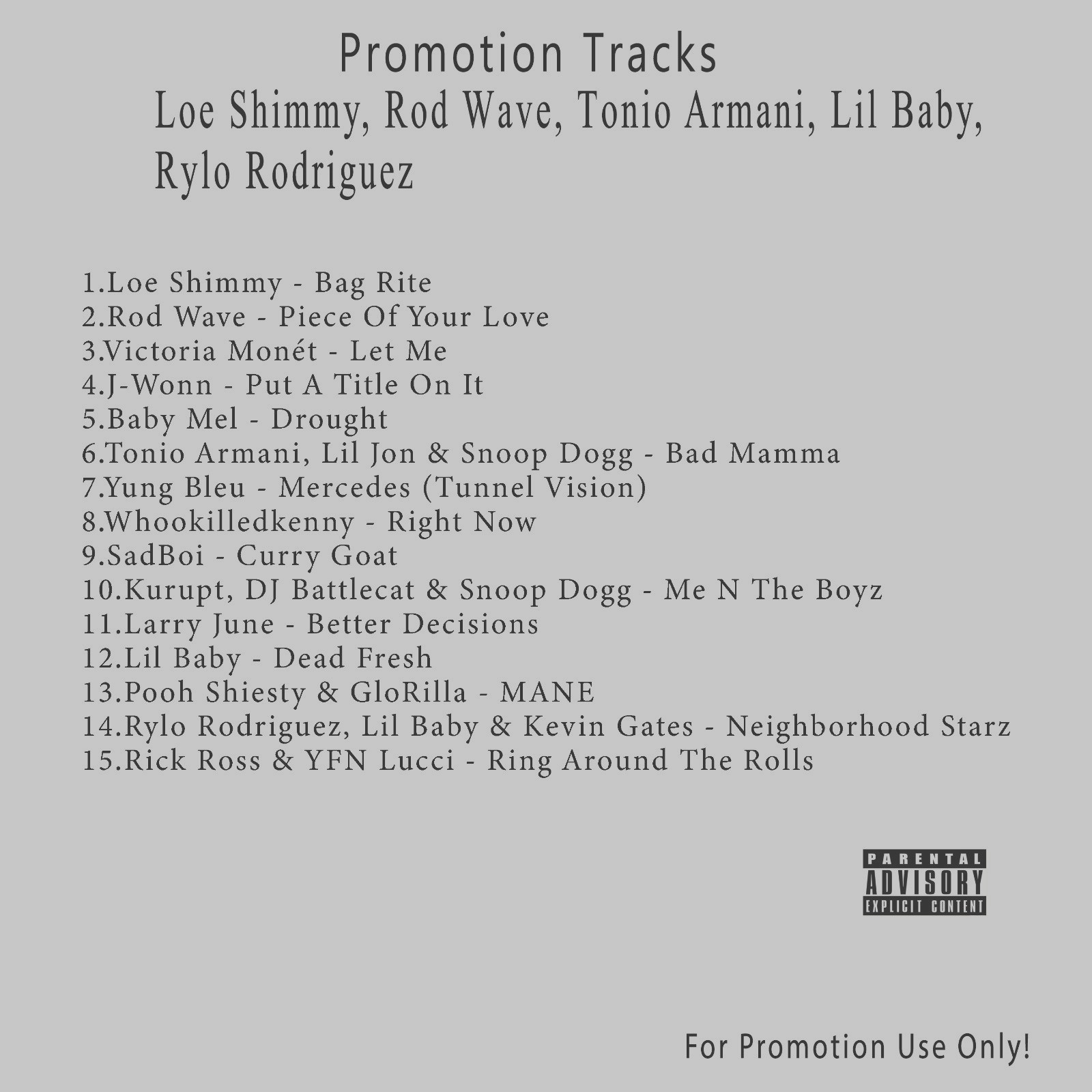 Rap/R&B.. White CD. Loe Shimmy, Rod Wave, Tonio Armani, Lil Baby, Rylo Rodriguez Rap/R&B.. White CD. Loe Shimmy, Rod Wave, Tonio Armani, Lil Baby, Rylo Rodriguez