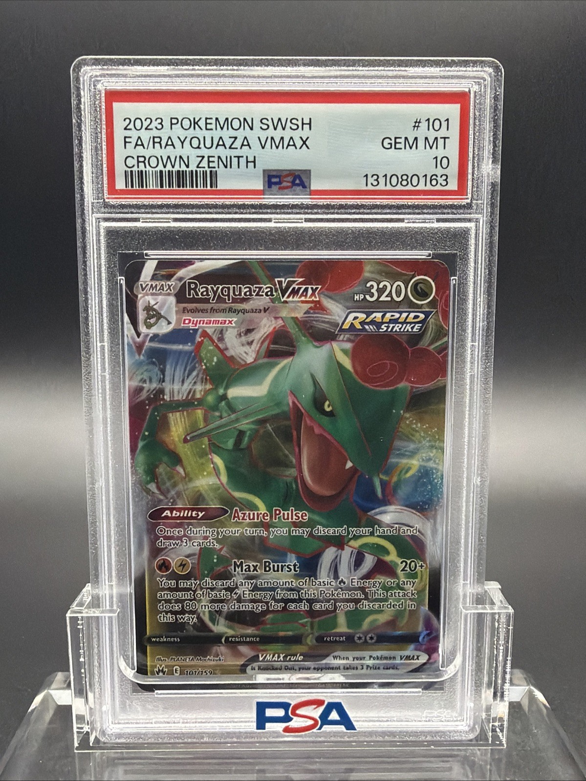 2023 POKEMON SWORD AND SHIELD CROWN ZENITH #101 FA/RAYQUAZA VMAX PSA 10