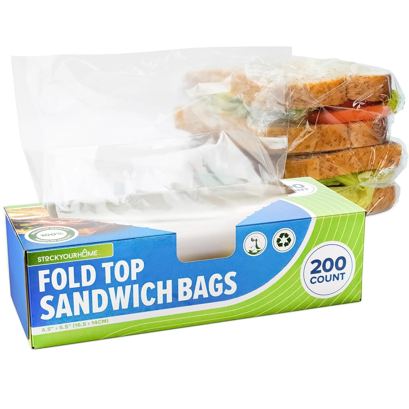 Stock Your Home Clear Fold Top Sandwich Bags Bulk Disposable Food Storage