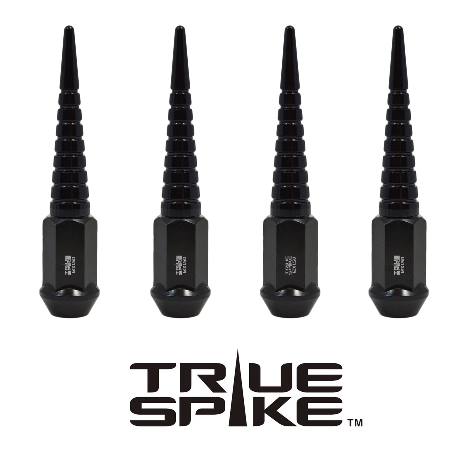16PC TRUE SPIKE 112MM 12X1.5 STEEL LUG NUTS W/ BLACK EXTENDED SPIRAL SPIKES C