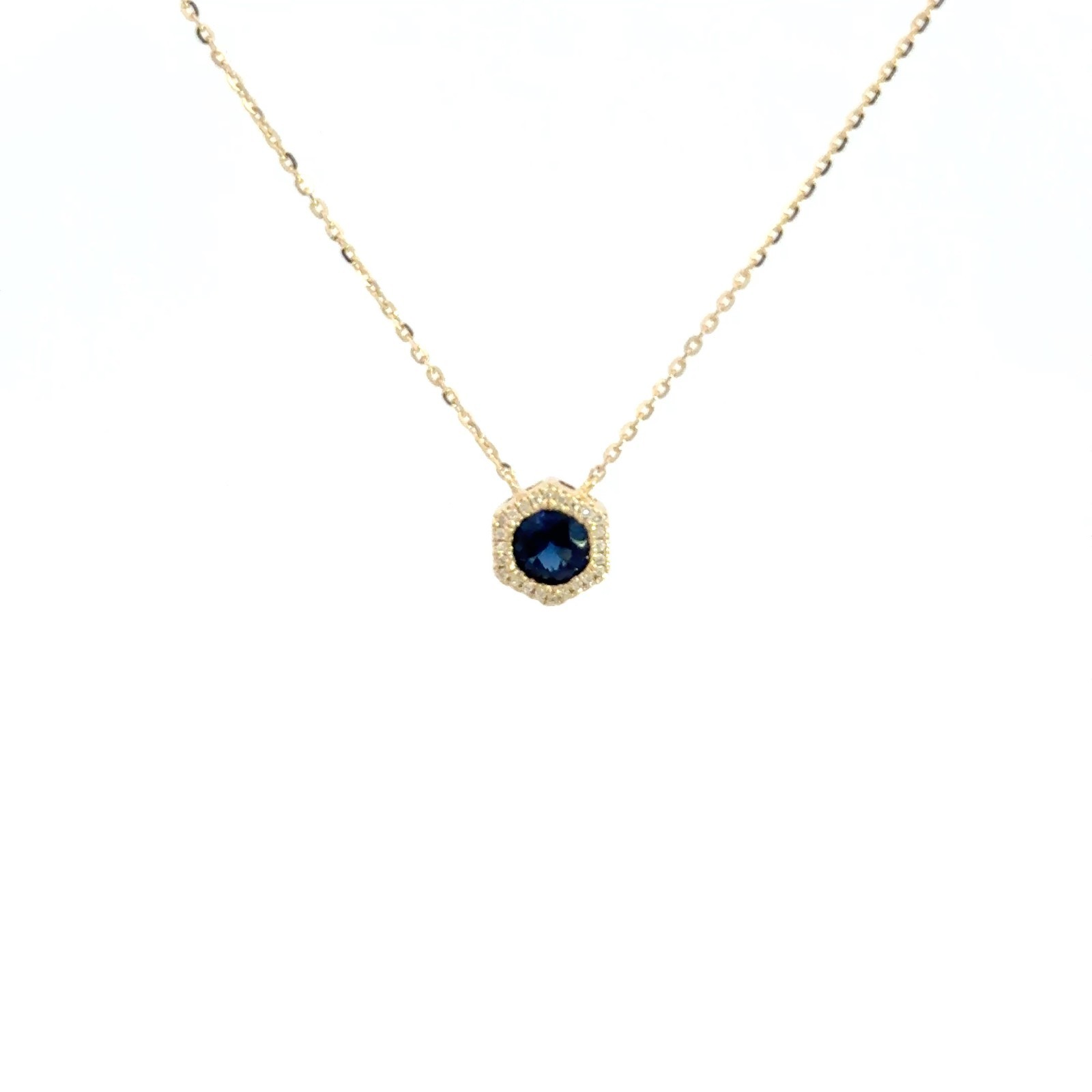 Syn. Blue Supphire Birthstone Of September 14k Yellow Gold Necklace