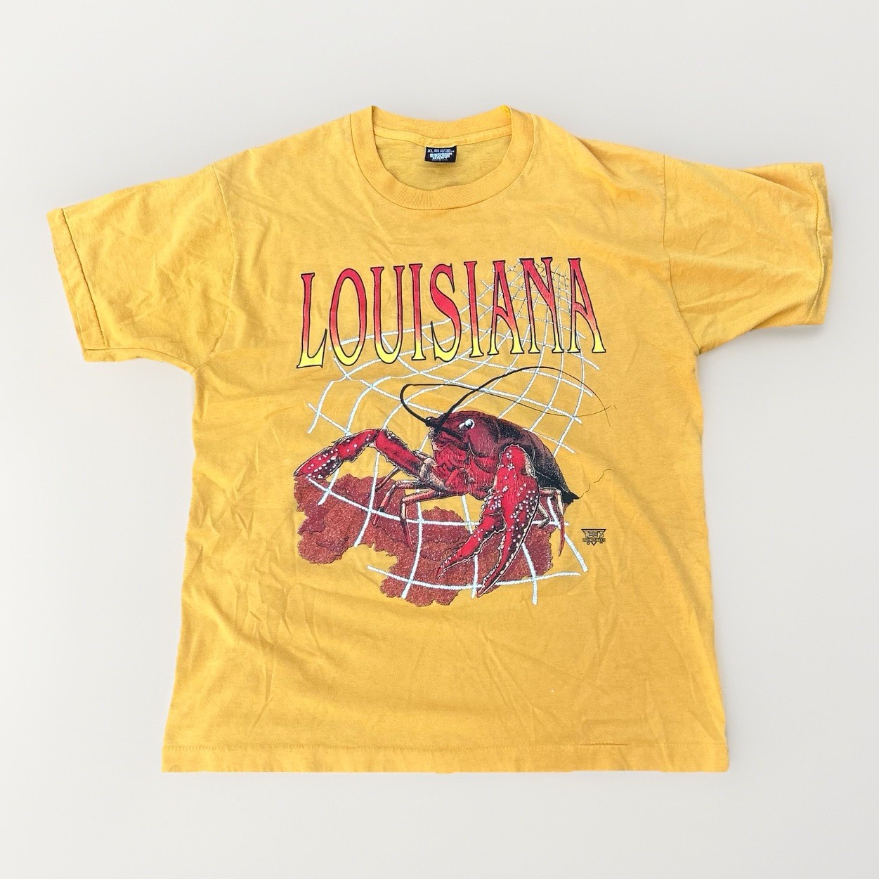 Vtg 80s Louisiana Crawfish T Shirt XL Yellow Tees Unlimited Screen Stars Best