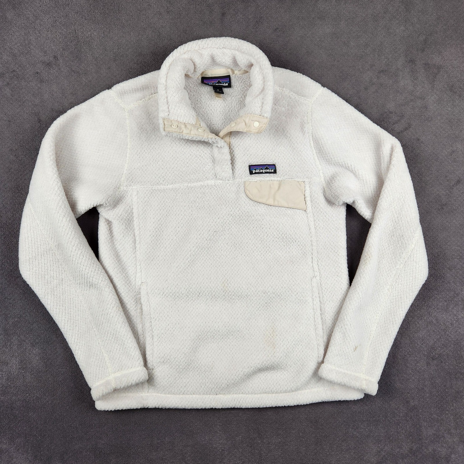 Patagonia Re-Tool Snap-T Pullover Womens Small Raw Linen White X Dye Fleece Cozy