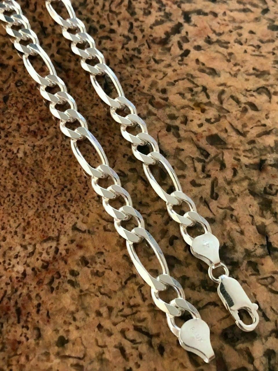 Men\'s Solid 925 Sterling Silver Figaro Chain Necklace ITALY 8mm Thick 18-30\