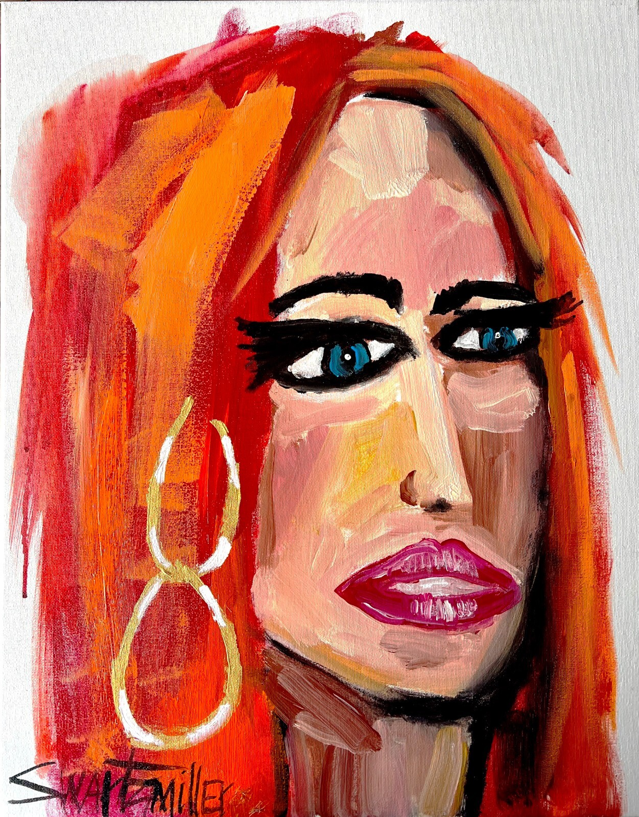 Original COLORFUL LADY PORTRAIT PAINTING Pop Art 16x20 canvas  SWARTZMILLER DNA
