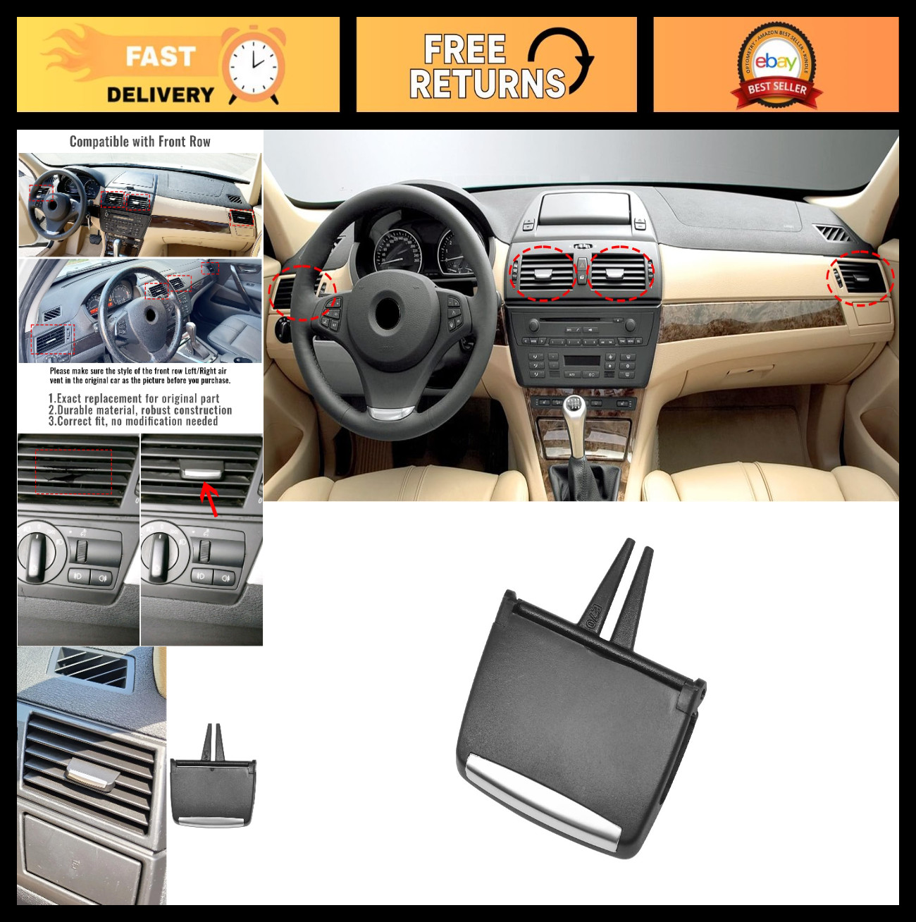Air Vent Outlet Tab Clip for BMW E83 X3 2003-2010 | AC Vent Clip, Easy Install