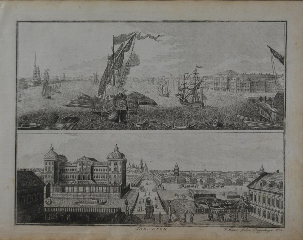Antique 1774 Engraving Sailing Ships Port City Original History Art