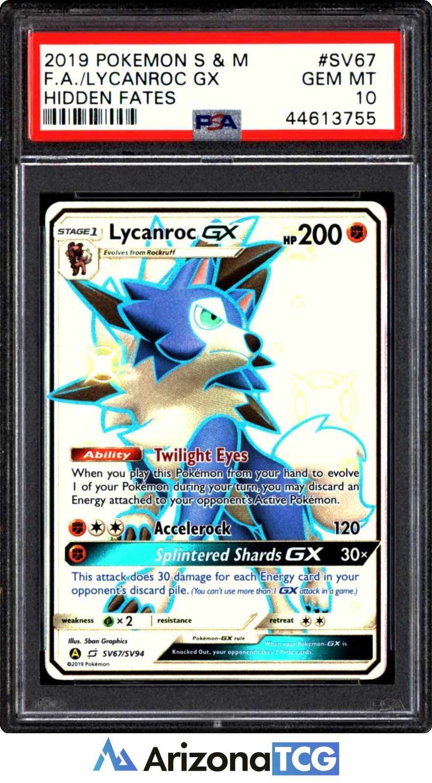 Pokemon 2019 Lycanroc GX SV67 Full Art Shiny Rare Hidden Fates GEM MINT PSA 10