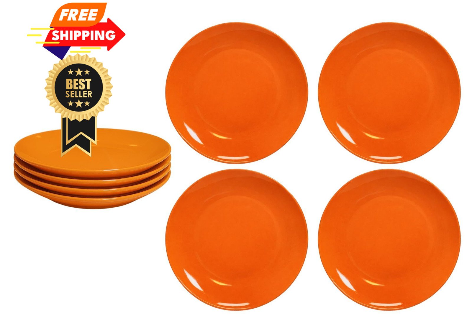 Premium Melamine Dinnerware Set, 4-Piece Plate 9.8 inches, Orange Premium Melamine Dinnerware Set, 4-Piece Plate 9.8 inches, Orange