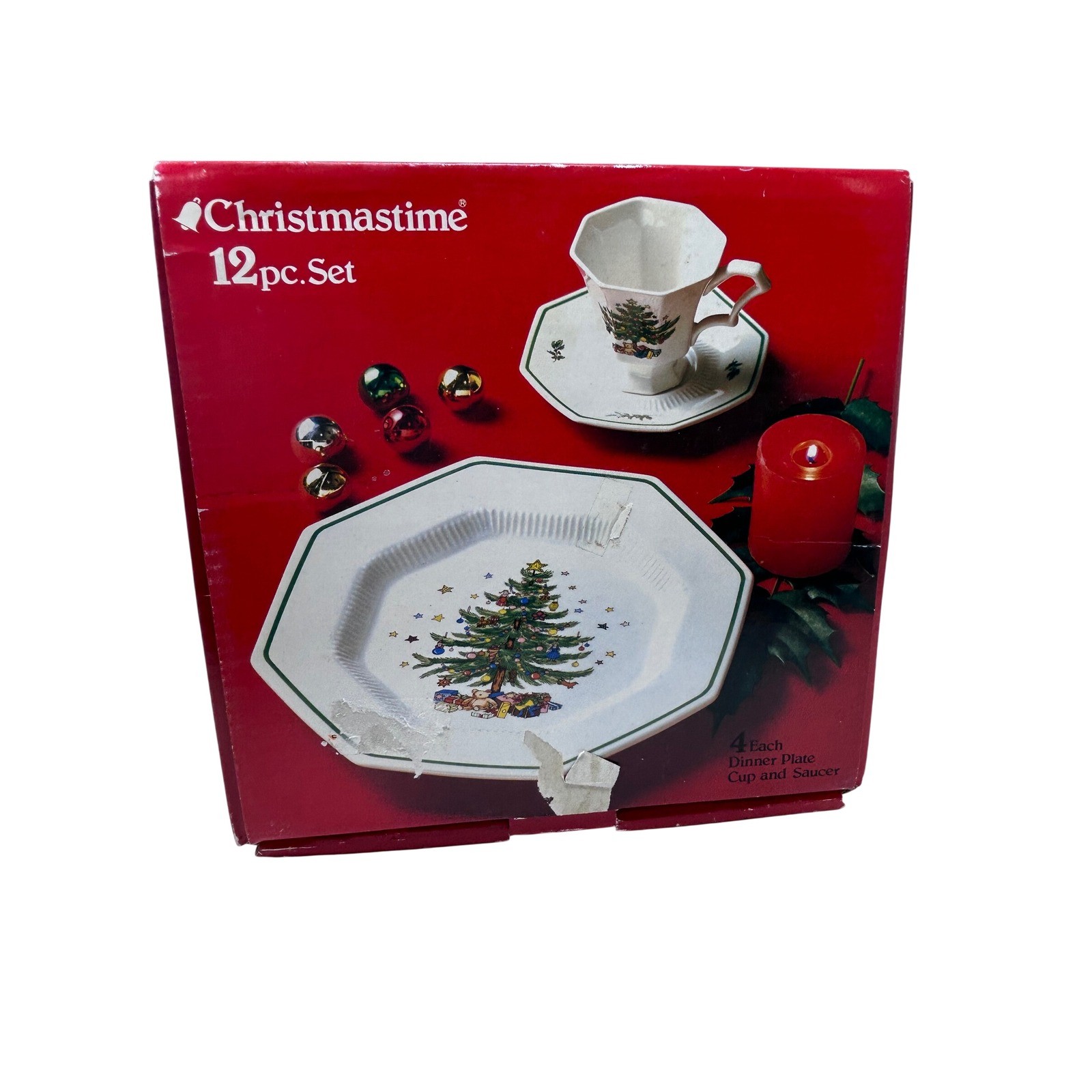 Nikko Christmastime 12pc Dinnerware Set Christmas Tree Octagonal Japan Service 4