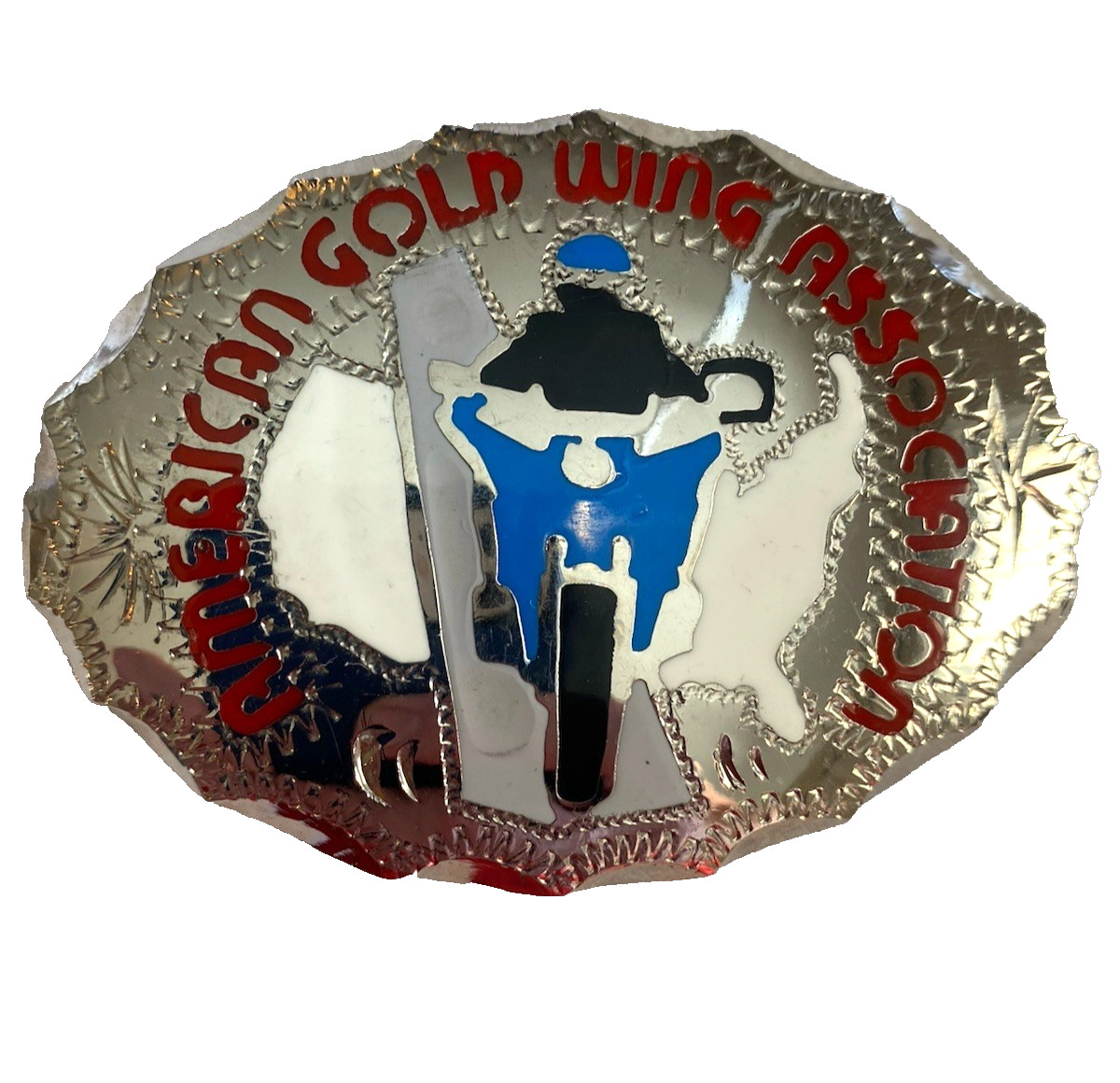 Vtg American Gold Wing Association Belt Buckle Enamel Etched Riding Touring 3.5\