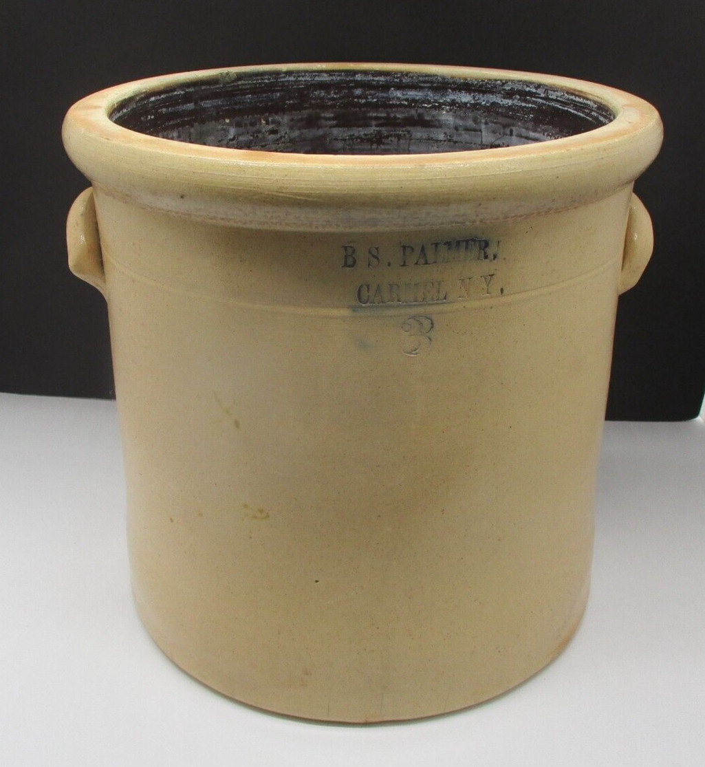 ANTIQUE B. S. PALMER CARMEL NEW YORK STONEWARE POTTERY 3 GALLON CROCK