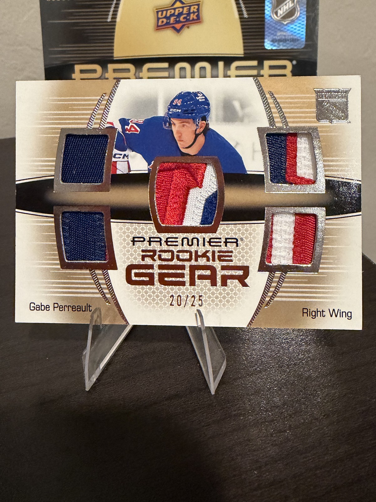 2025-26 Upper Deck Premier #PGR-GP Gabe Perreault Rookie Gear Five Patch #/25