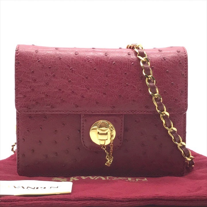 KWANPEN Ostrich Leather Shoulder Bag Pink 17.2cm Crossbody w Dust Bag Rare