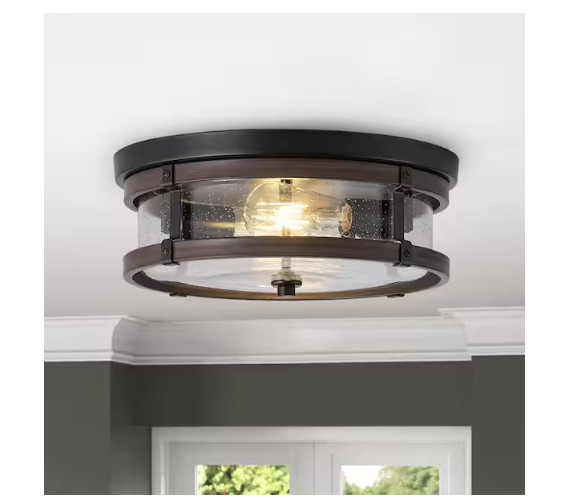 aiwen Modern 13.77 in. 2-Light Black Flush Mount Industrial Close to Ceiling