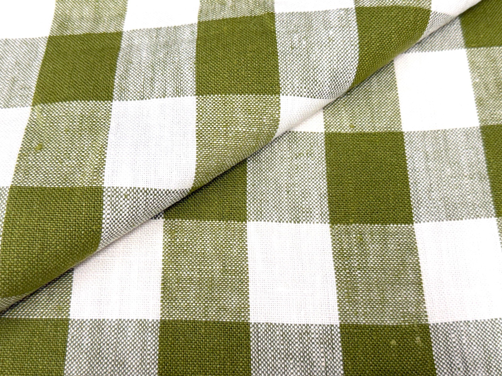 Serena & Lily Classic Gingham Linen Grove Green Fabric - Belgian Libeco Import