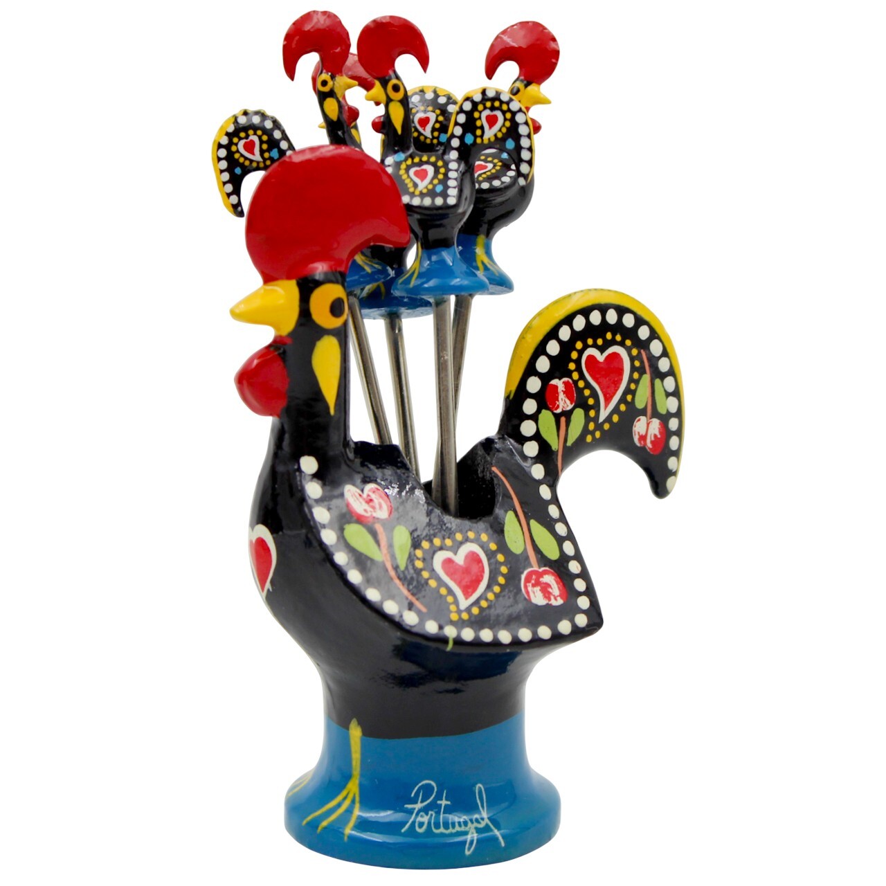 Traditional Hand-Painted Portuguese Good Luck Rooster with Appetizer Tapas Forks Traditional Hand-Painted Portuguese Good Luck Rooster with Appetizer Tapas Forks