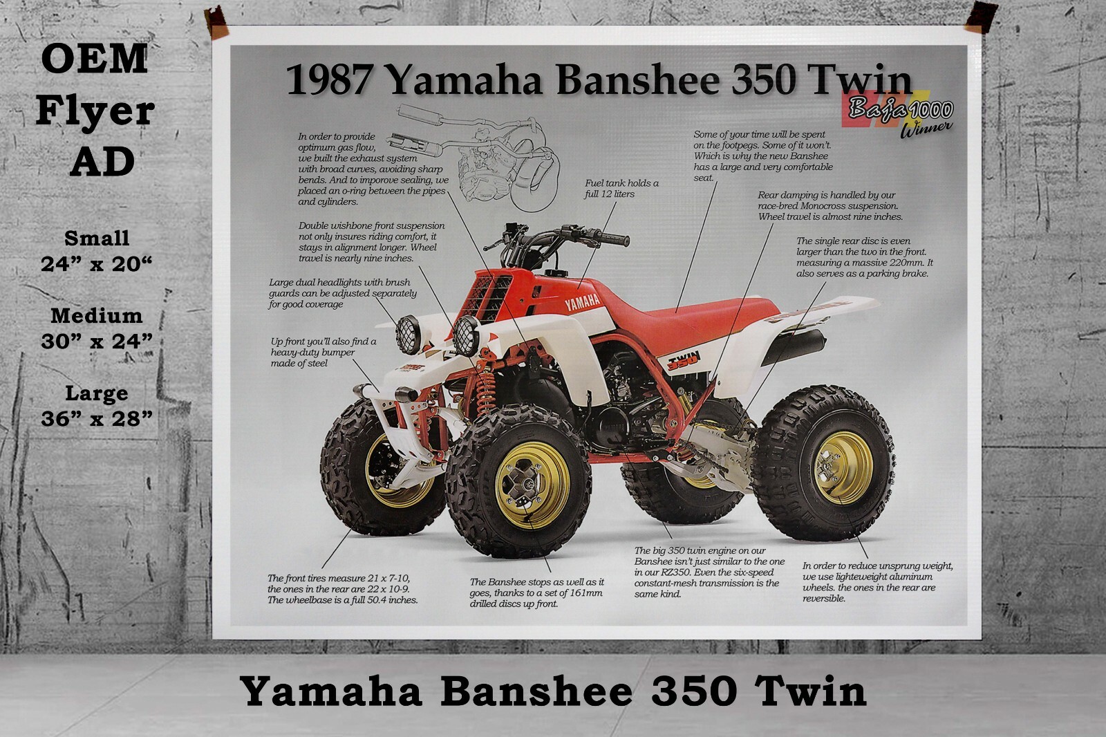 1987 Yamaha Banshee YFZ 350 Twin 2 Stroke OEM Flyer Brochure Ad Banner Poster 