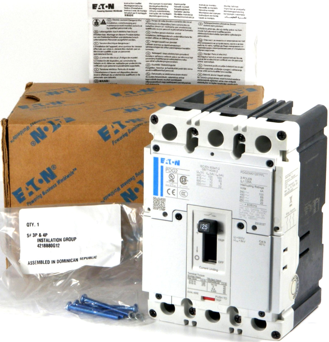 NEW Eaton PDG23M0125TFFL Circuit Breaker PDG2, 3P 125A 600V 65kA@480V, w/Lugs B