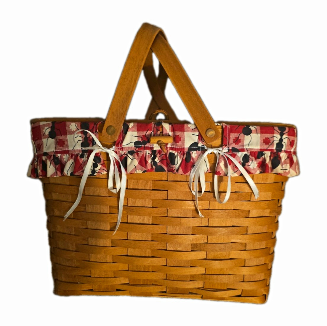 Vintage Longaberger Large Picnic Basket Brown W/wood Insert Plastic Protector Vintage Longaberger Large Picnic Basket Brown W/wood Insert Plastic Protector