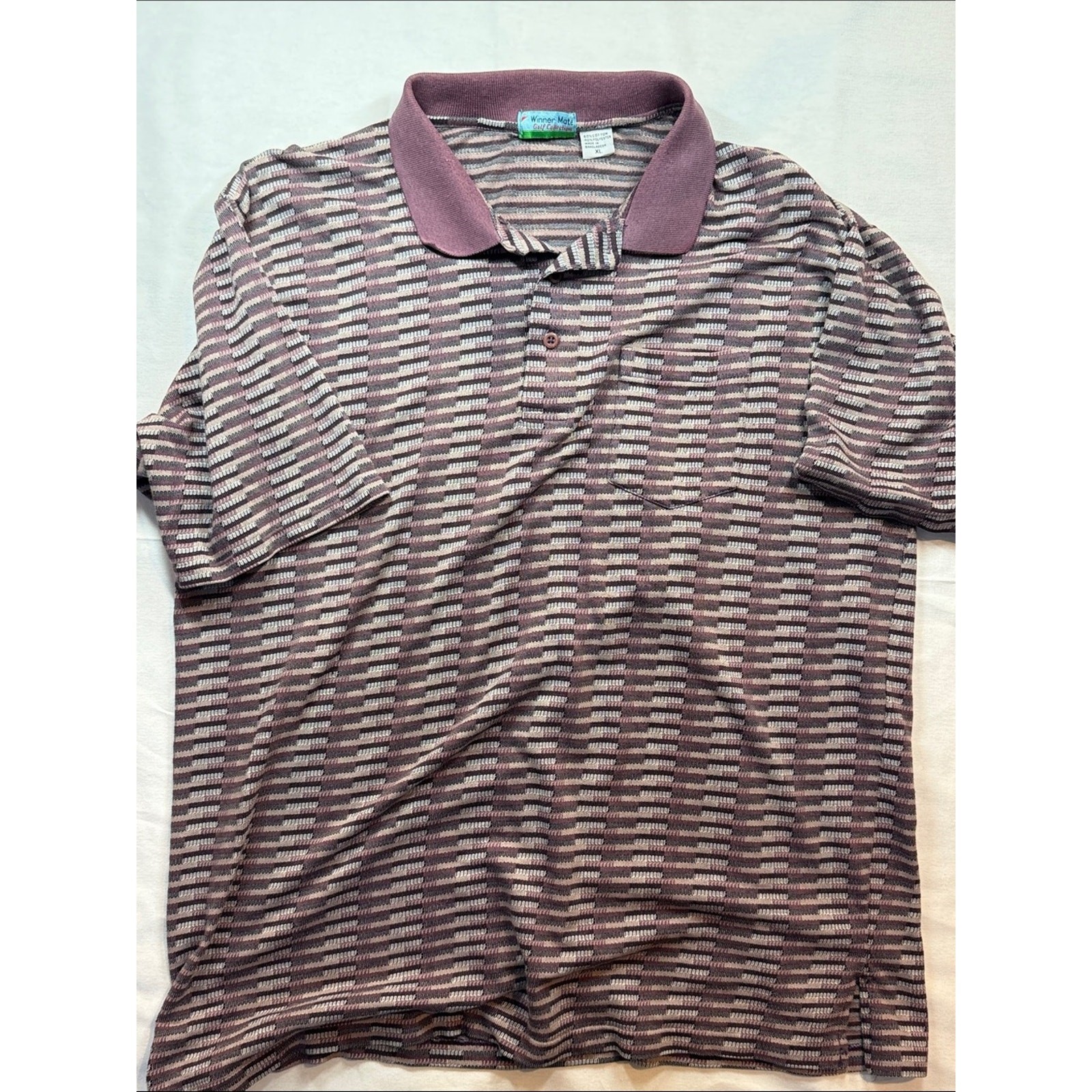 90s Vintage Winner Mate Golf Collection Polo Striped Mauve Purple XL