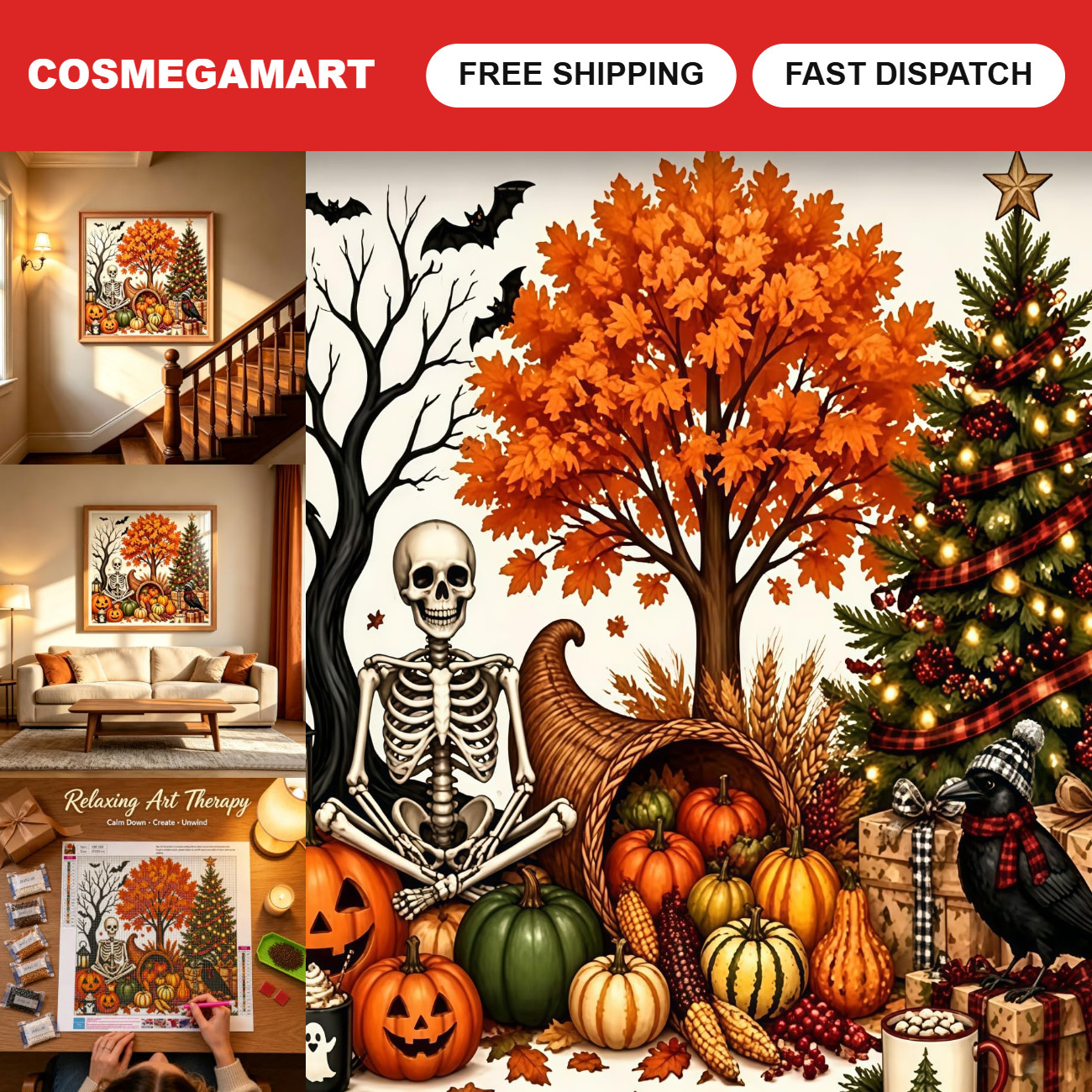 5D Diamond Painting Kit for Adults - Halloween & Fall Holiday Art Craft Set