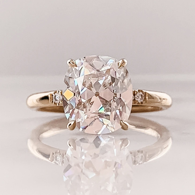 4.00 Ct Elongated Cushion Cut Old Mine Engagement Ring 14k Rose Gold Plated