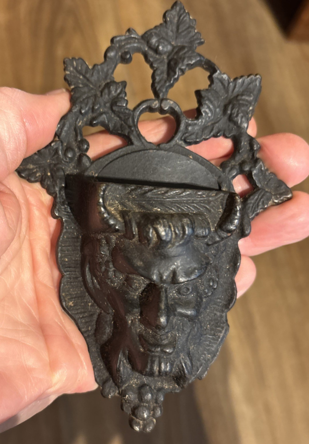 Antique Cast Metal Wall Mount Match Holder Demon Devil Face 6 Antique Cast Metal Wall Mount Match Holder Demon Devil Face 6