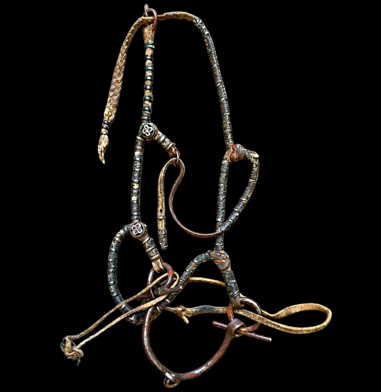 Antique 19th Century Tibetan Horse Bridle Buddhist Endless Knot Iron Leather Antique 19th Century Tibetan Horse Bridle Buddhist Endless Knot Iron Leather