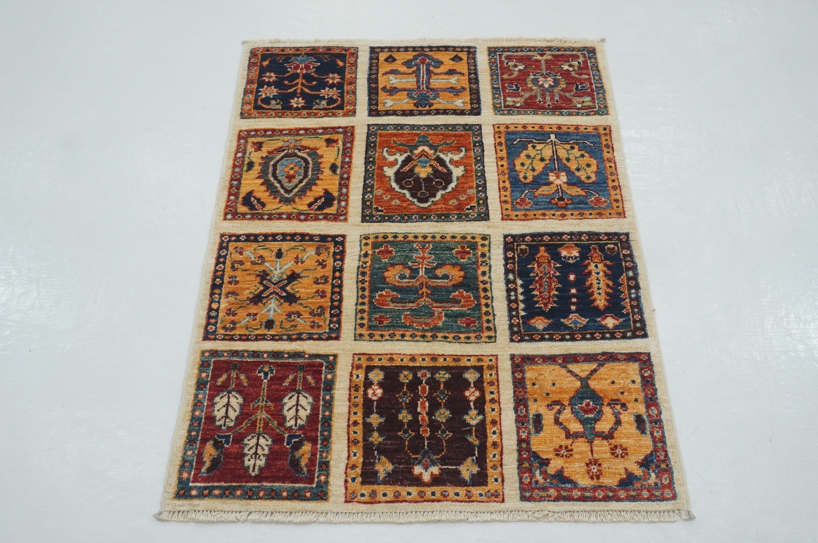 2x3 ft Ivory Beige Afghan Hand Knotted Tribal Small Rug