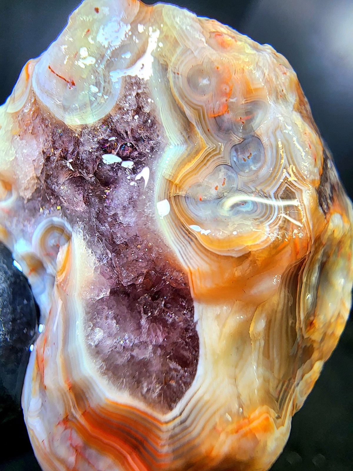 Rare Lake Superior Amethyst Quartz Tube Agate In Multi-Color Chalcedony 2.2oz