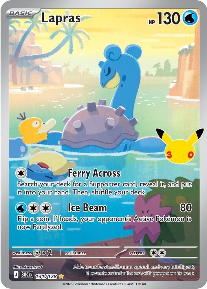 LAPRAS 131/128 HOLO ILLUSTRATION RARE POKEMON ME: 30TH CELEBRATION NM/M LAPRAS 131/128 HOLO ILLUSTRATION RARE POKEMON ME: 30TH CELEBRATION NM/M