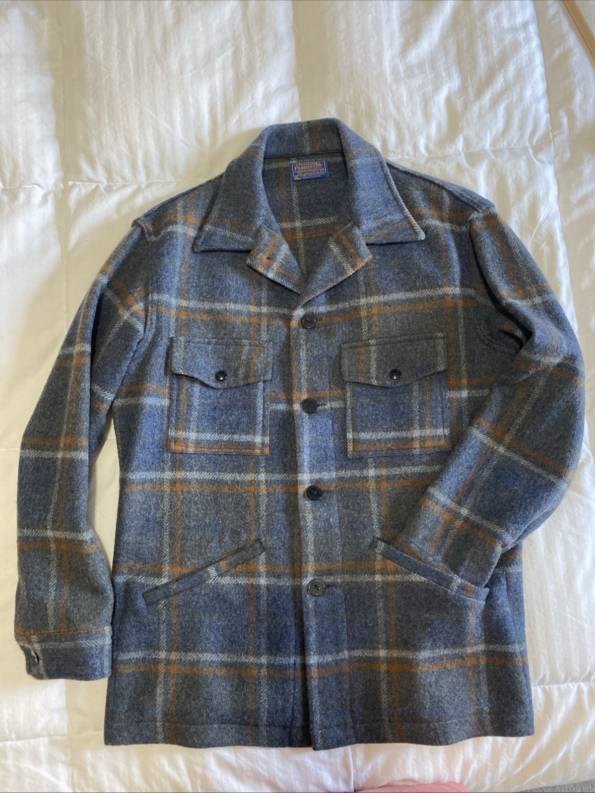 ∞ Vintage PENDLETON Plaid Wool FIELD JACKET Coat Mens Large Modern Fit EUC USA