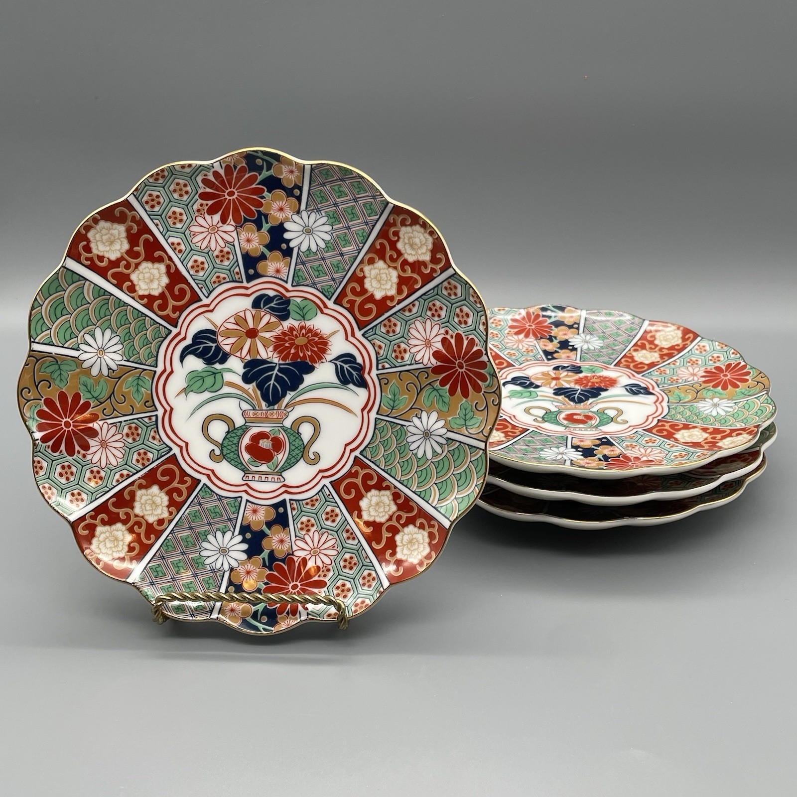 Vintage Arita Imari Fan Salad Plates 7.25 Vintage Arita Imari Fan Salad Plates 7.25