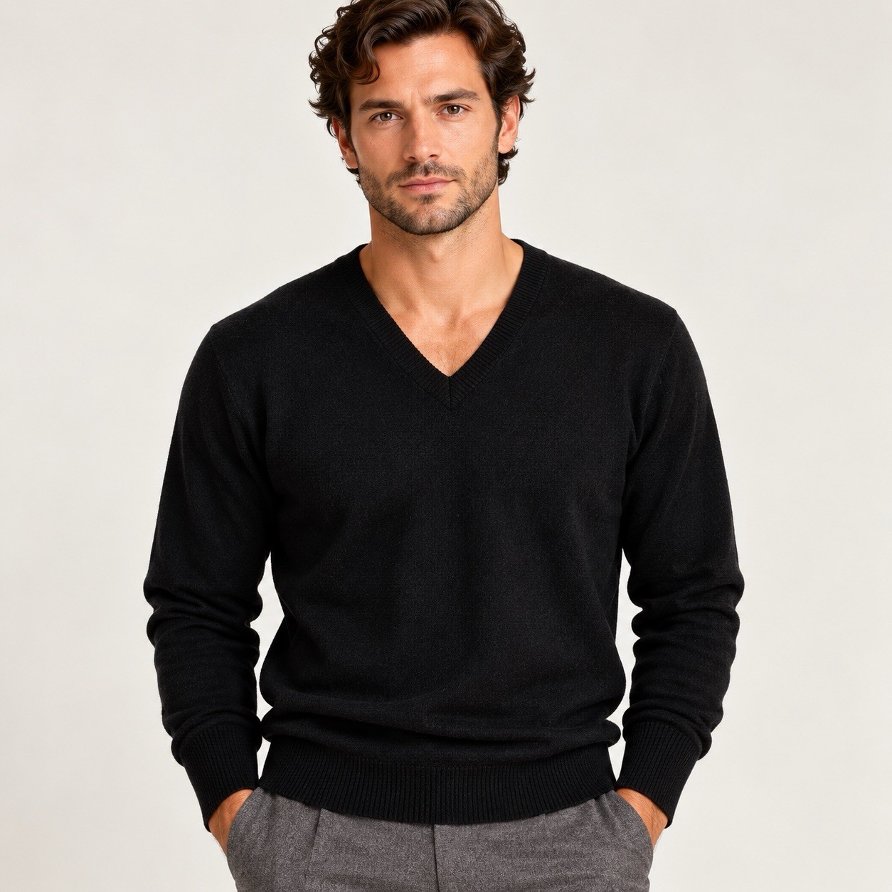 Vintage Saks Fifth Avenue Caerlee Cashmere Sweater Scotland Black V Neck Mens