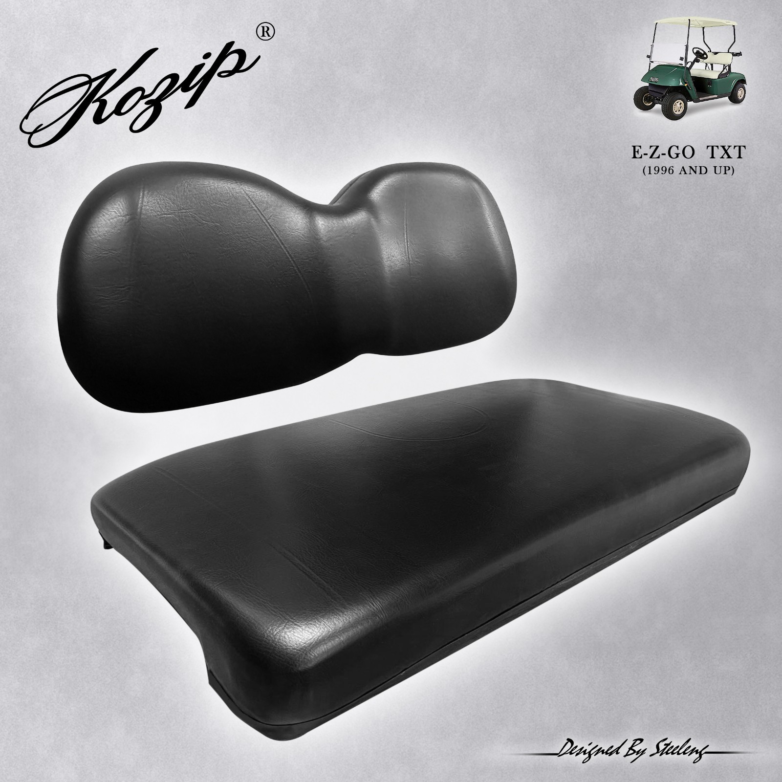 'KOZIP' OEM EZGO TXT GOLF CART FRONT SEAT AND BACKREST CUSHION SET  (BLACK)
