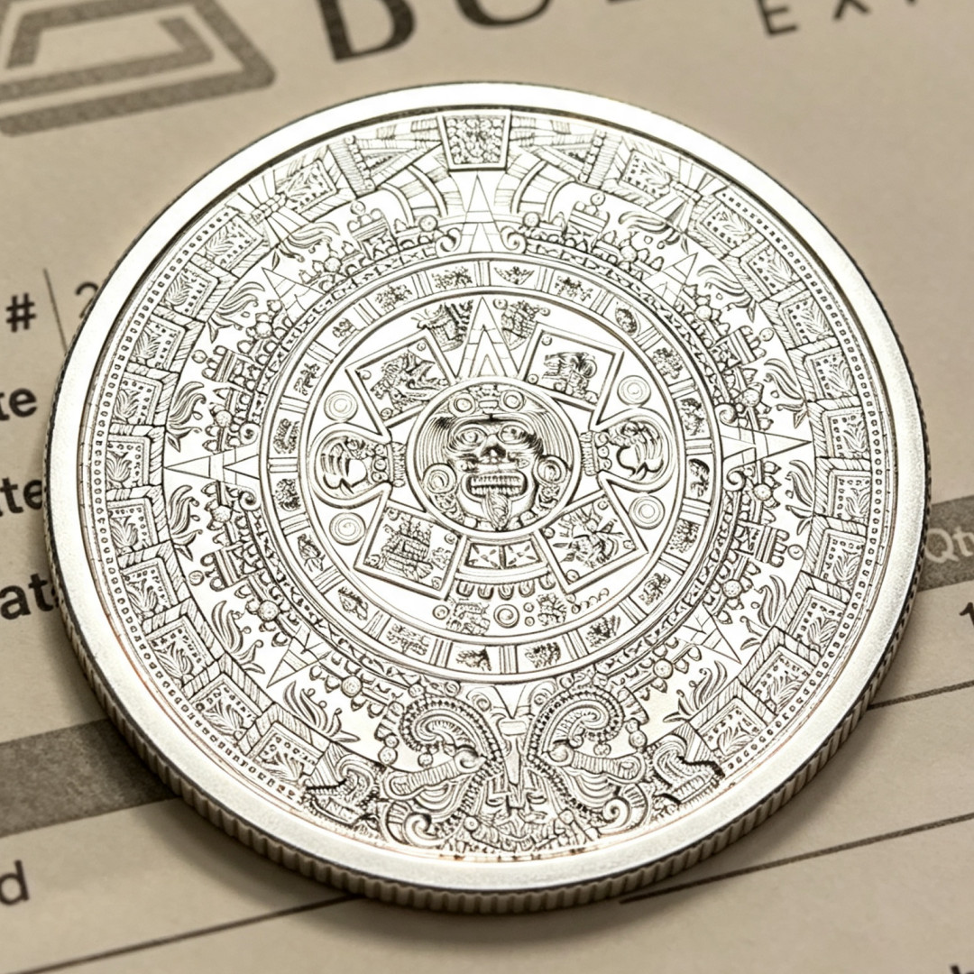 Pure Silver .999 Bullion - Mexico Aztec Calendar Mayan- 1 oz round coin