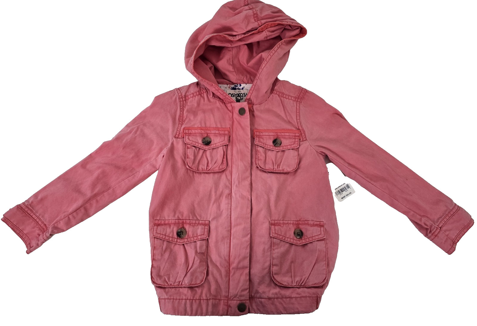 Oshkosh Bgosh Girls Pink Hooded Zipper Jacket Size 5 for Height 42.5  NWT