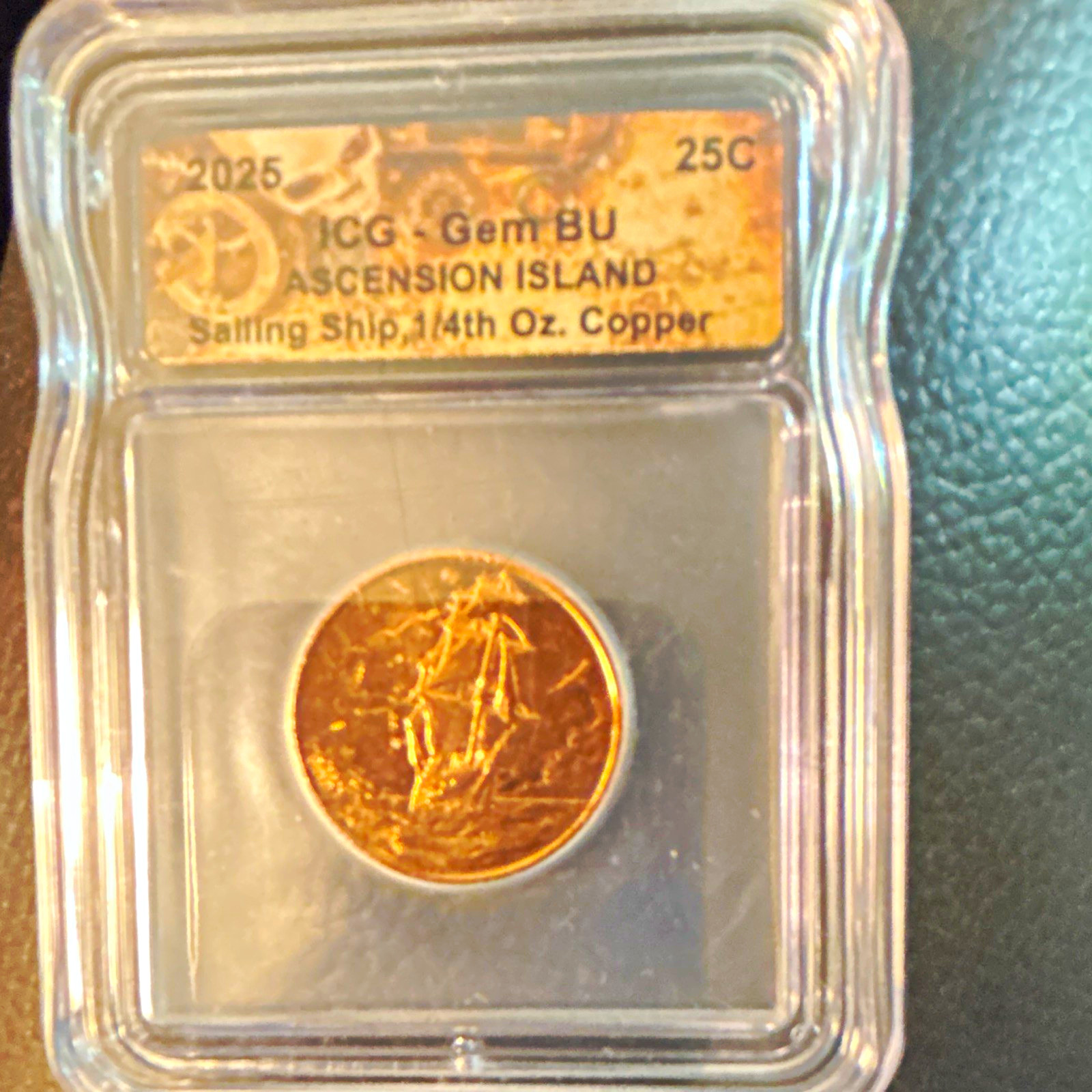 2025 Ascension Island Sailing Ship 1/4 oz Copper 25C Coin ICG Gem BU 2025 Ascension Island Sailing Ship 1/4 oz Copper 25C Coin ICG Gem BU