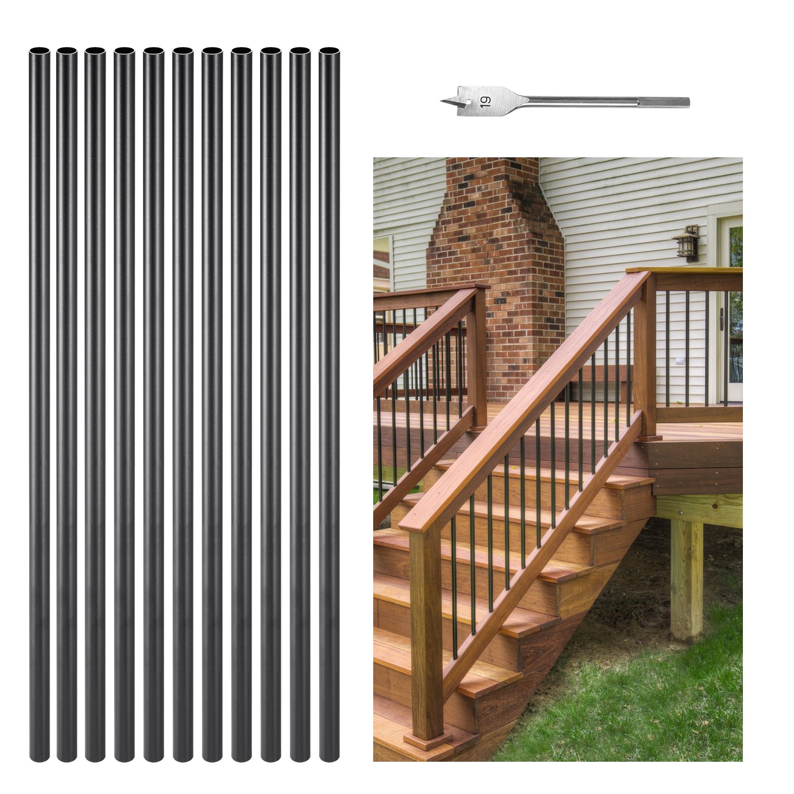 VEVOR Deck Balusters 101 Pack 32 In Aluminum Staircase Spindles w/ #19 Drill Bit