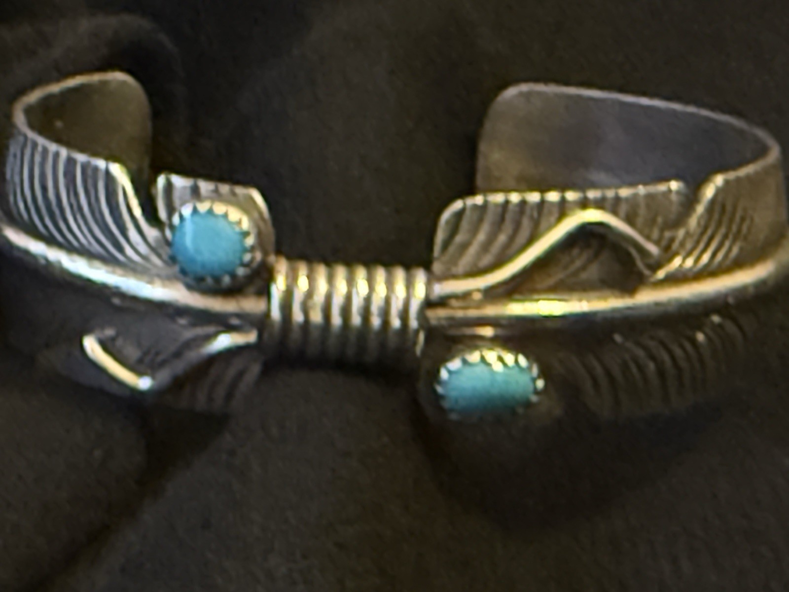 Vintage Navajo Turquoise FEATHER Sterling Silver Bracelet 6.75in